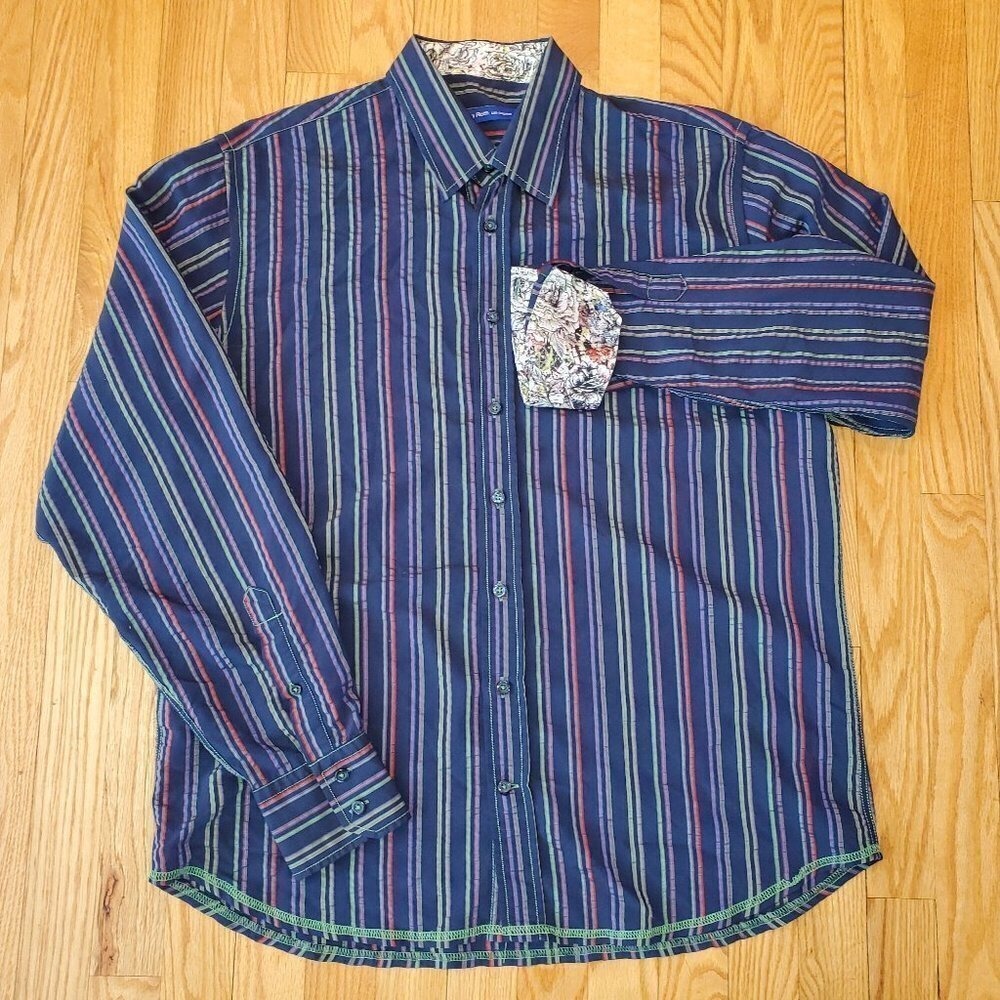 Georg Roth Los Angeles Shirt Mens XL Pucker texture‎ Floral Flip Cuff Viscose